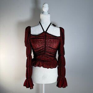 Shein Qiana Tarah Dobby Mesh Runched Ruffle Halter T Victorian Womens Size M